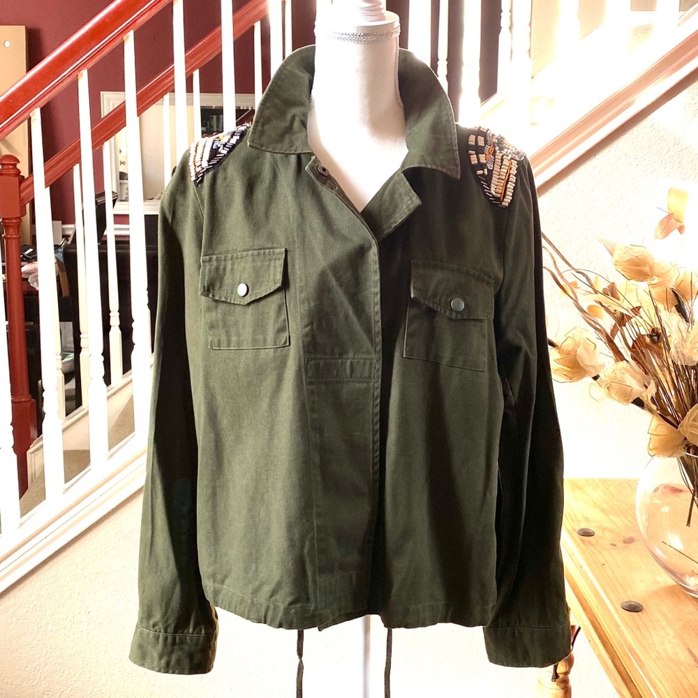 One Hart Embellished Twill Military Jacket